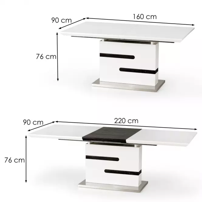 Asztal Monaco 160/220 Mdf/Acél – Fehér/Hamuszürke