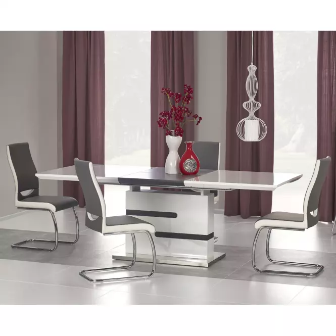 Asztal Monaco 160/220 Mdf/Acél – Fehér/Hamuszürke,4