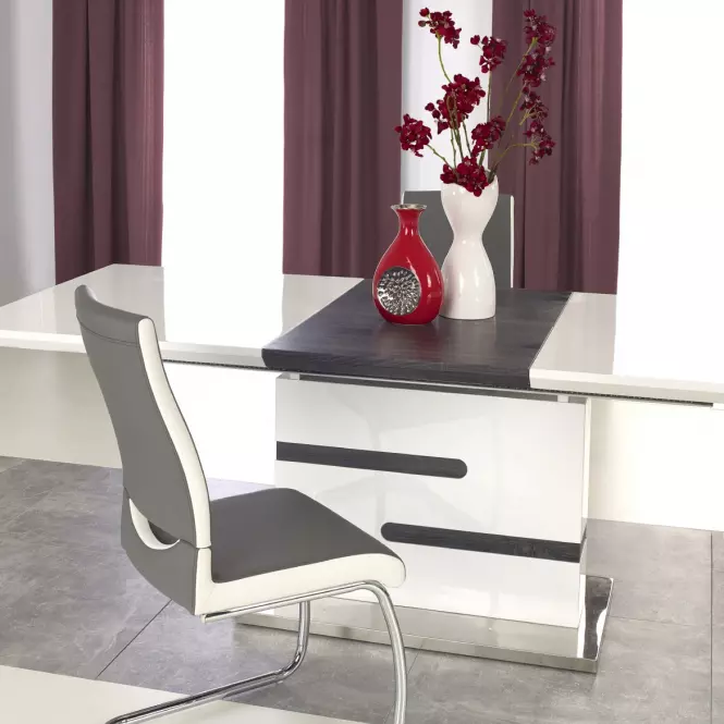 Asztal Monaco 160/220 Mdf/Acél – Fehér/Hamuszürke,5