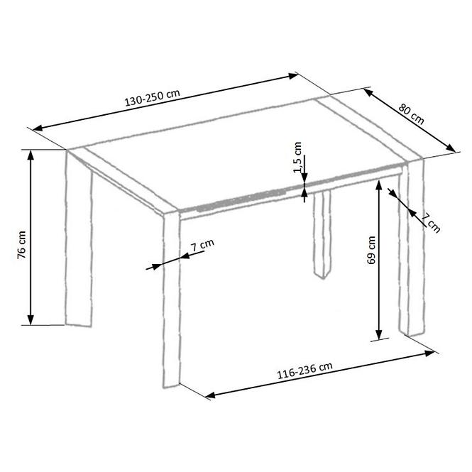Asztal Stanford Xl 130/250 Mdf/Acél – Fehér