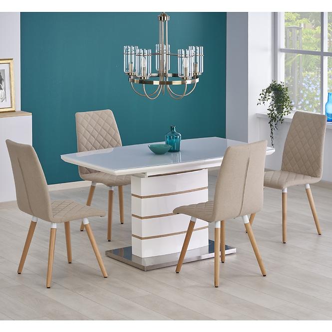 Asztal Toronto 140/180 Mdf/Üveg/Acél – Fehér/Tölgy Aranysárga