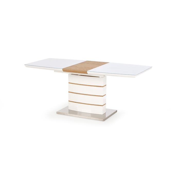 Asztal Toronto 140/180 Mdf/Üveg/Acél – Fehér/Tölgy Aranysárga