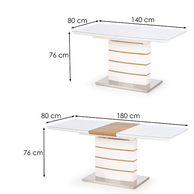 Asztal Toronto 140/180 Mdf/Üveg/Acél – Fehér/Tölgy Aranysárga