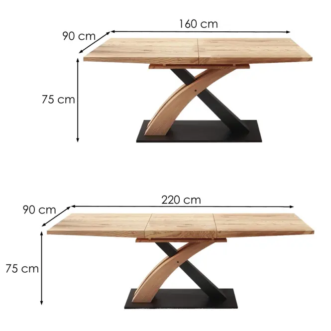 Asztal Sandor 3 160/220 Mdf/Acél – Tölgy Aranysárga/Fekete,3