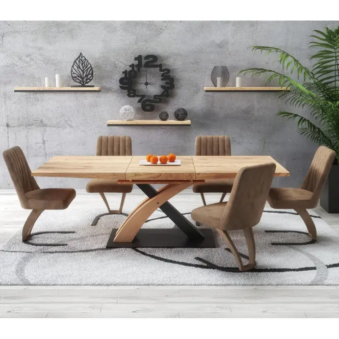Asztal Sandor 3 160/220 Mdf/Acél – Tölgy Aranysárga/Fekete,4