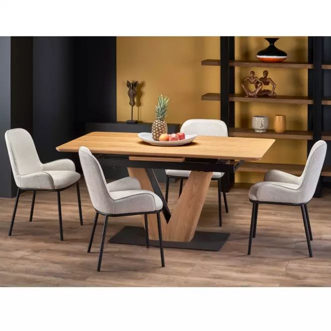 Asztal Umberto 160/200 Mdf/Acél – Tölgy Természetes/Fekete