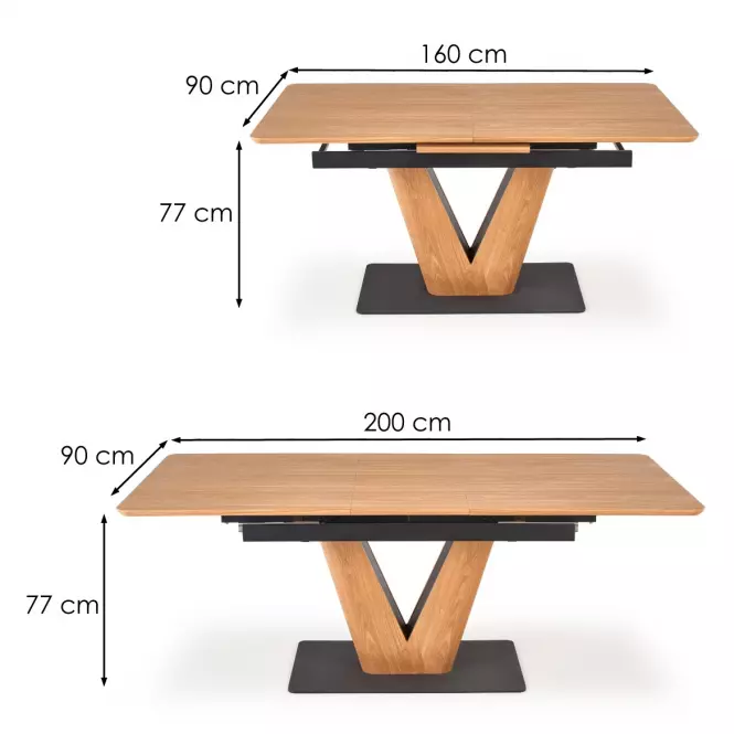 Asztal Umberto 160/200 Mdf/Acél – Tölgy Természetes/Fekete