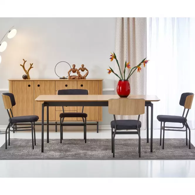 Asztal Smart 170/250 Mdf/Acél – Tölgy Természetes/Fekete
