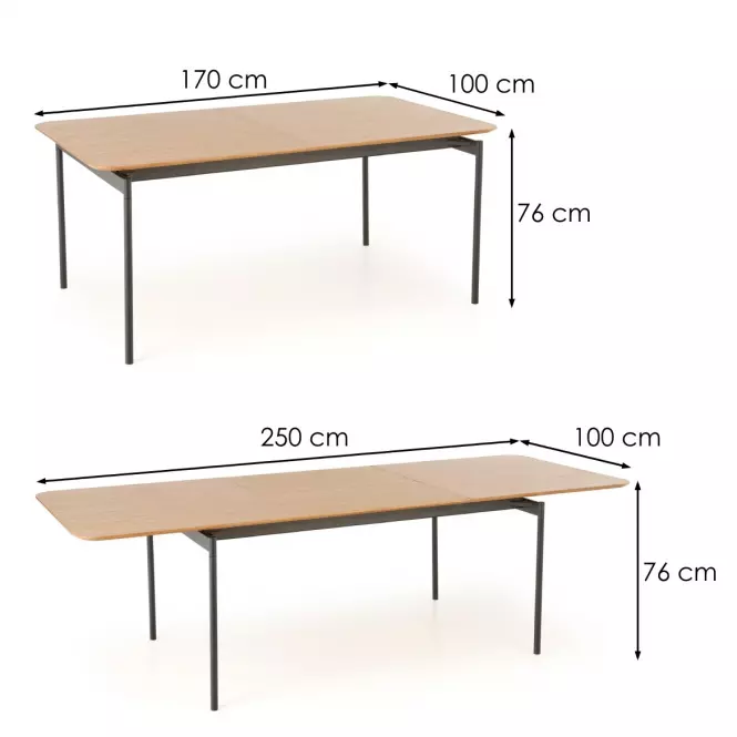 Asztal Smart 170/250 Mdf/Acél – Tölgy Természetes/Fekete