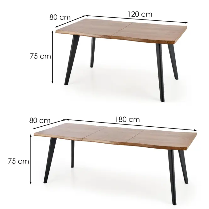 Kinyitható asztalok  Dickson 120/180x80cm Mdf/Faipari – Tölgy Természetes/Fekete,6
