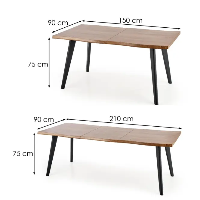 Kinyitható asztalok  Dickson 150/210x90cm Mdf/Faipari – Tölgy Természetes/Fekete,7