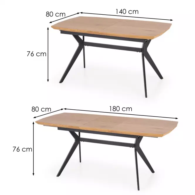 Kinyitható asztalok  Gustavo 140/180x80cm Mdf/Acél – Tölgy Aranysárga/Fekete