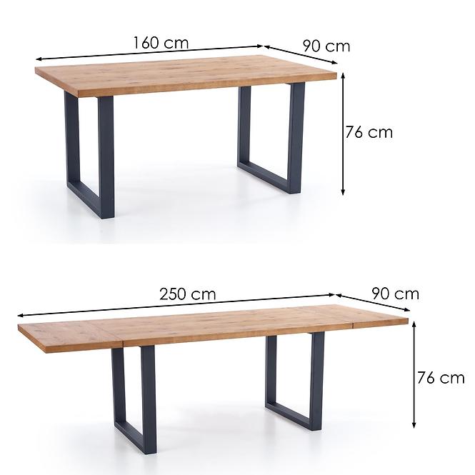 Asztal Perez 160/250 Płyta/Faipari/Acél – J. Tölgy/Fekete
