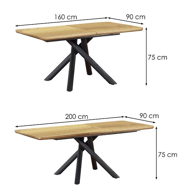 Kinyitható asztalok  Derrick 160/200x90cm Mdf/Acél – Tölgy Természetes/Fekete