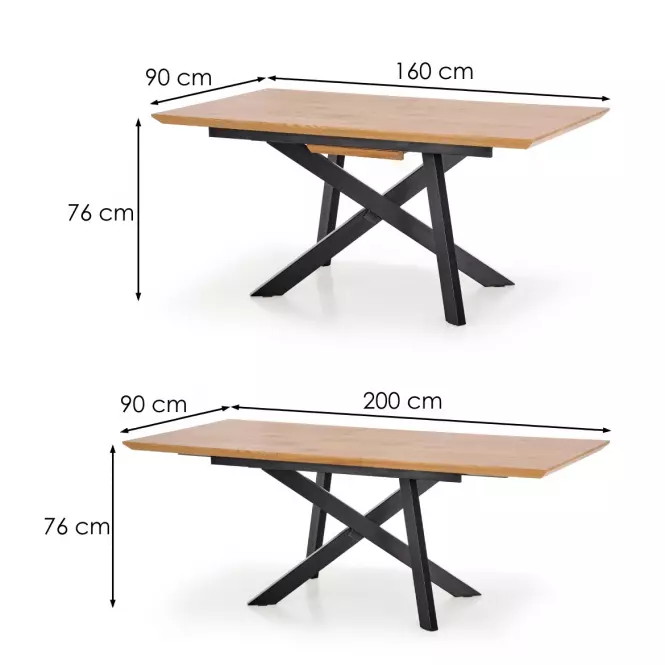 Kinyitható asztalok  Capital 160/20x90cm0 Mdf/Acél – Tölgy Aranysárga/Fekete