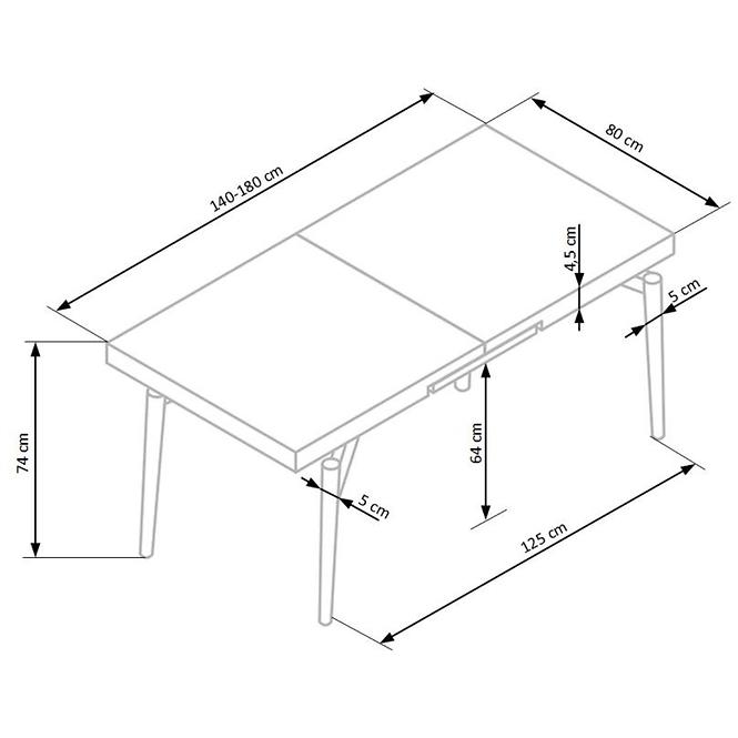 Kinyitható asztalok  Cambell 140/180x80cm Mdf/Acél – Tölgy Természetes/Fekete
