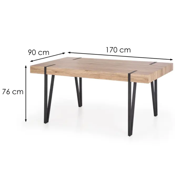 Asztal Yohann 170 Mdf/Acél – Tölgy San Remo/Fekete,5