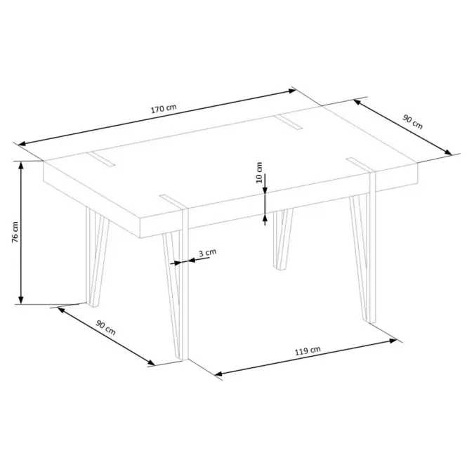 Asztal Yohann 170 Mdf/Acél – Tölgy San Remo/Fekete