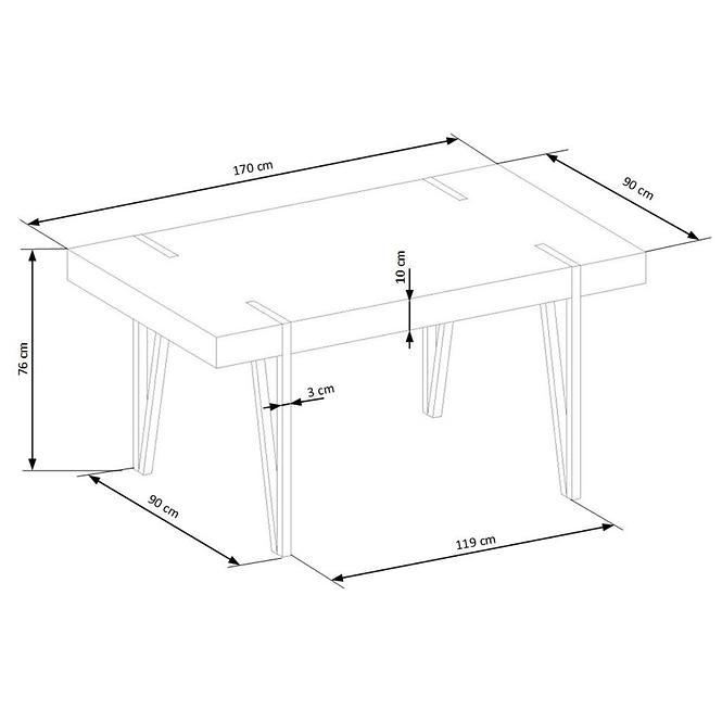 Asztal Yohann 170 Mdf/Acél – Tölgy San Remo/Fekete