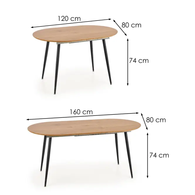 Kinyitható asztalok  Colorado 120/160x80cm Mdf/Acél – Tölgy Aranysárga/Fekete,7