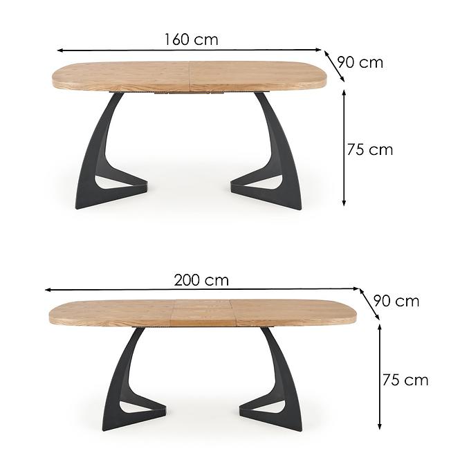 Asztal Veldon 160/200 Mdf/Acél – Tölgy Természetes/Fekete