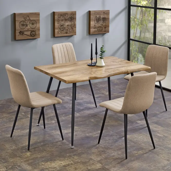 Asztal Larson 120x80 Mdf/Acél – Tölgy Természetes/Fekete
