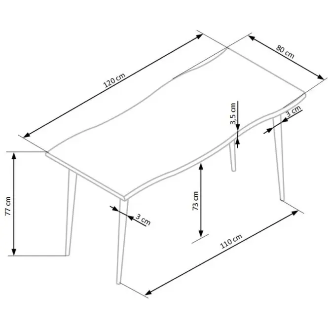 Asztal Larson 120x80 Mdf/Acél – Tölgy Természetes/Fekete