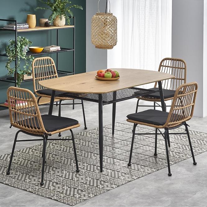 Asztal Jackson 160 Mdf/Rattan/Acél – Tölgy Aranysárga/Fekete