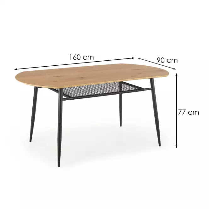 Asztal Jackson 160 Mdf/Rattan/Acél – Tölgy Aranysárga/Fekete,5