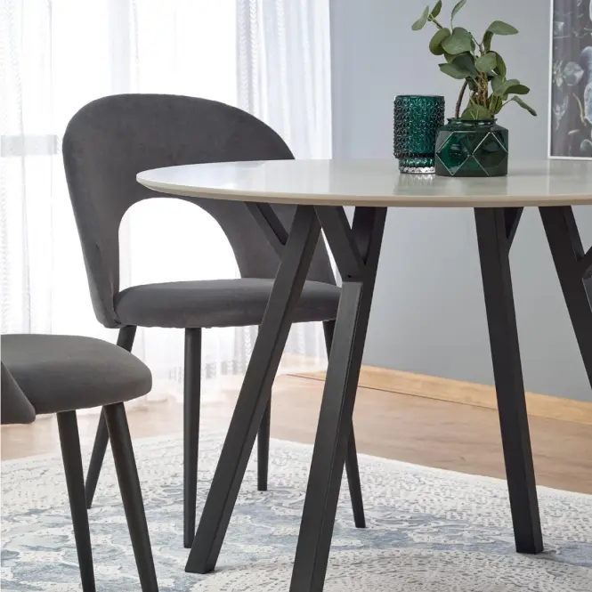 Asztal Balrog kerek 100 Mdf/Acél – Fényes Hamuszürke/Fekete