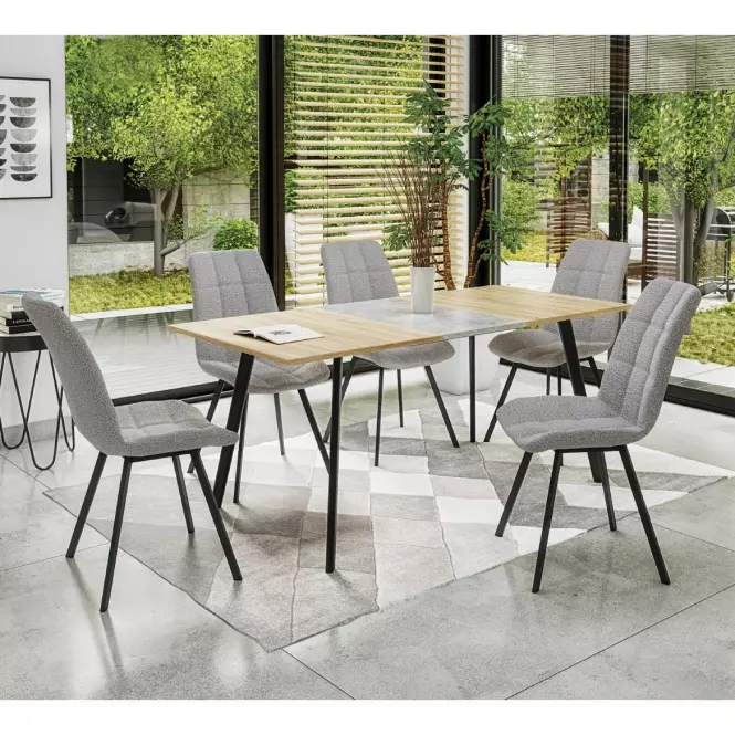 Kinyitható asztalok  Albon 120/160x80 cm Mdf/Acél – Tölgy Sanoma/Hamuszürke/Fekete