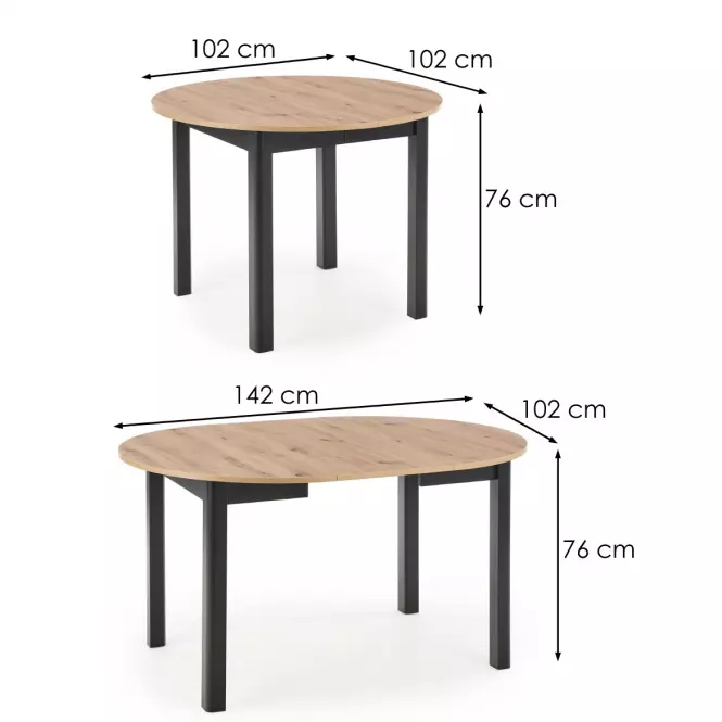 Asztal Ringo 102/142 Płyta/Mdf – Tölgy Artisan/Fekete,4