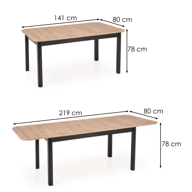 Kinyitható asztalok  Florian 141/219x80cm Płyta/Mdf – Tölgy Artisan/Fekete