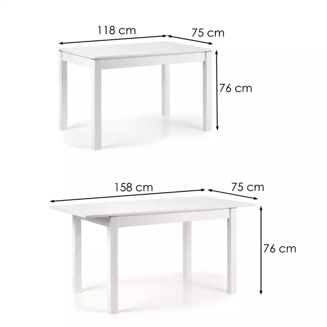 Asztal Maurycy 118/158 Płyta/Abs/Mdf – Fehér