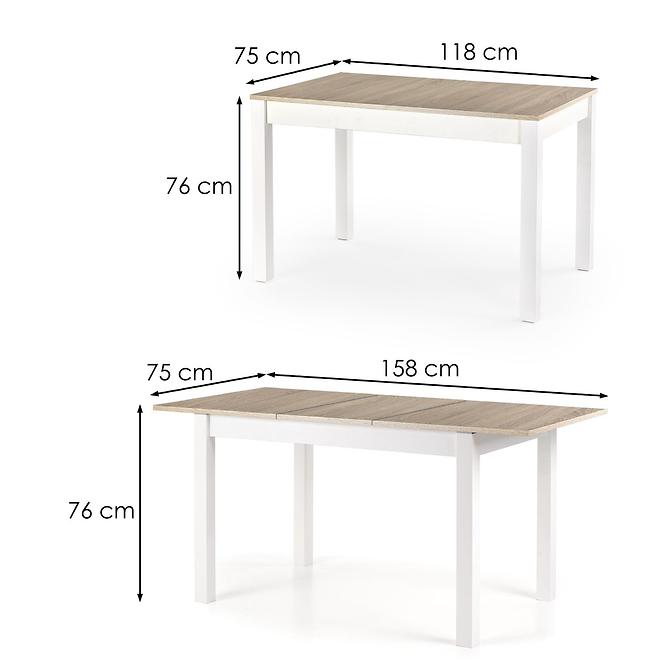 Asztal Maurycy 118/158 Płyta/Abs/Mdf – Tölgy Sonoma/Fehér