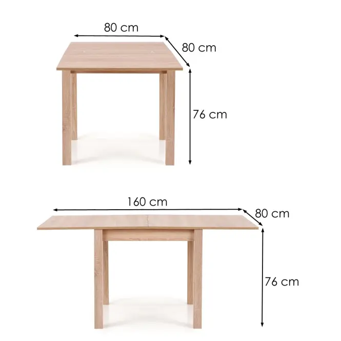 Kinyitható asztalok  Gracjan 80/160x80cm Płyta/Abs/Mdf – Tölgy Sonoma