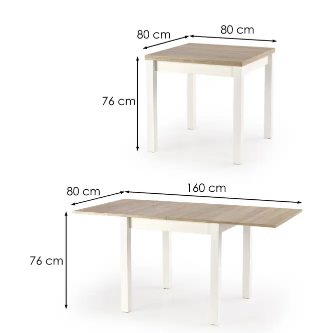 Kinyitható asztalok  Gracjan 80/160x80cm Płyta/Abs/Mdf – Tölgy Sonoma/Fehér,3