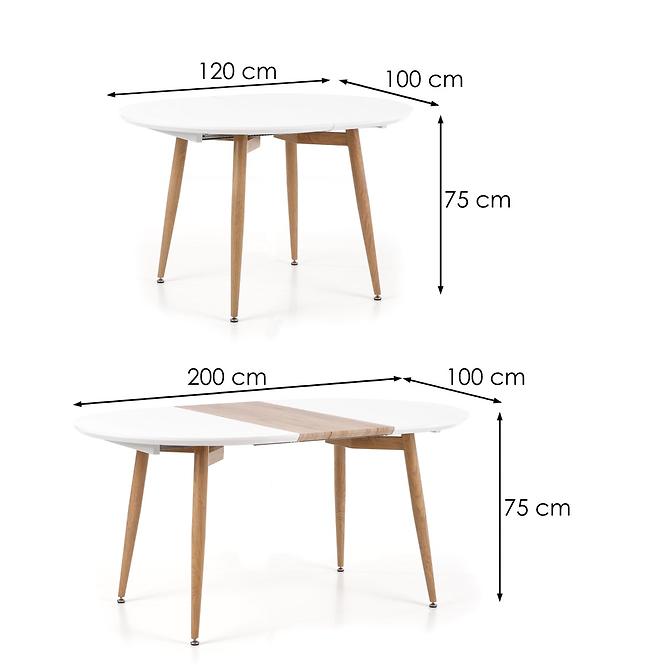 Kinyitható asztalok  Edward 120/200x100cm Mdf/Acél – Fehér/Tölgy San Remo