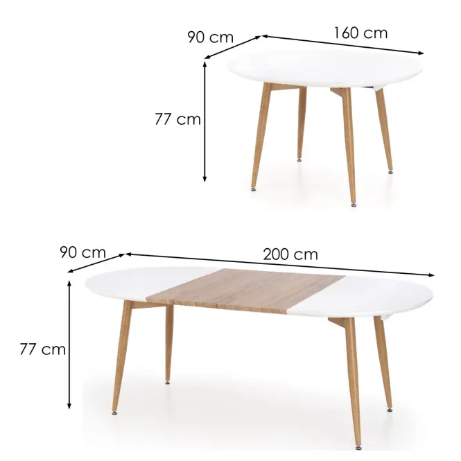 Kinyitható asztalok  Caliber 160/200x90cm Fehér Mat/Tölgy San Remo/Természetes,3