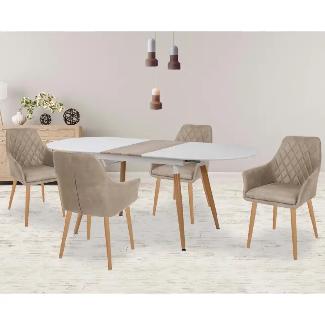 Kinyitható asztalok  Caliber 160/200x90cm Fehér Mat/Tölgy San Remo/Természetes,7
