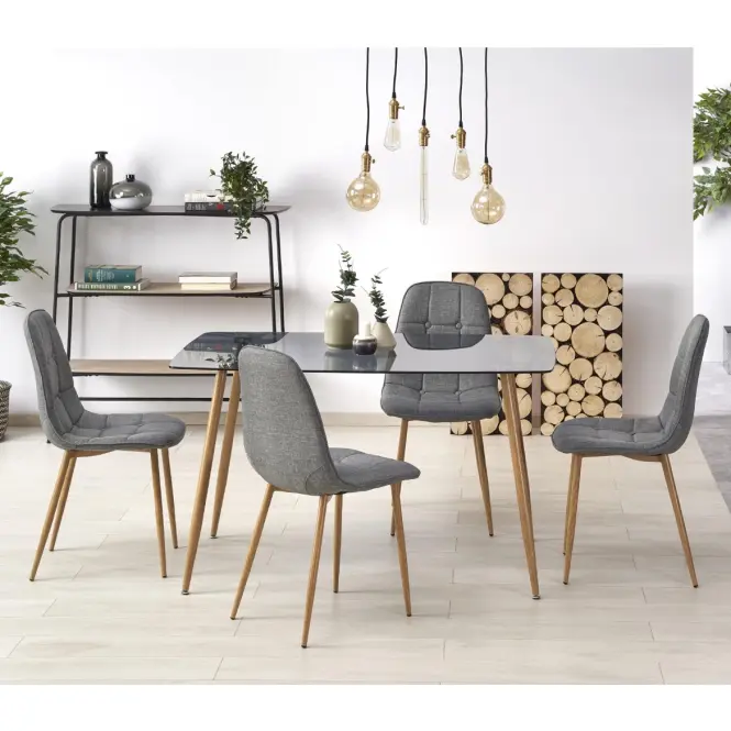 Asztal Next 130x80 Üveg/Acél – Dymiony/Tölgy Édesem