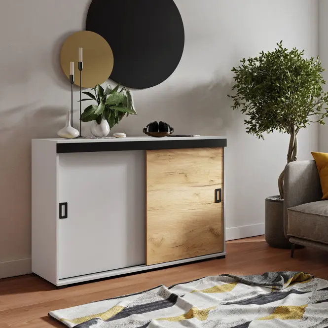 Komód Retro 120 Fehér/Craft +Fekete Fogantyúk,3