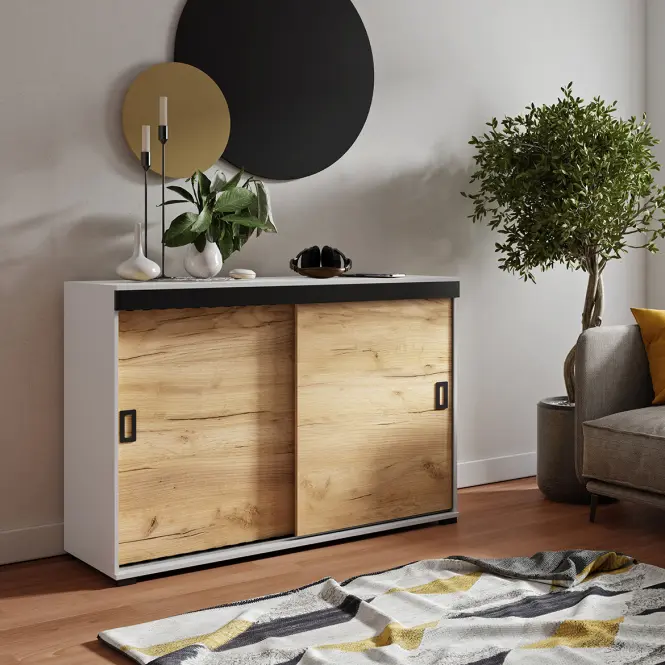 Komód Retro 120 Fehér/Craft + Fekete Fogantyúk,3