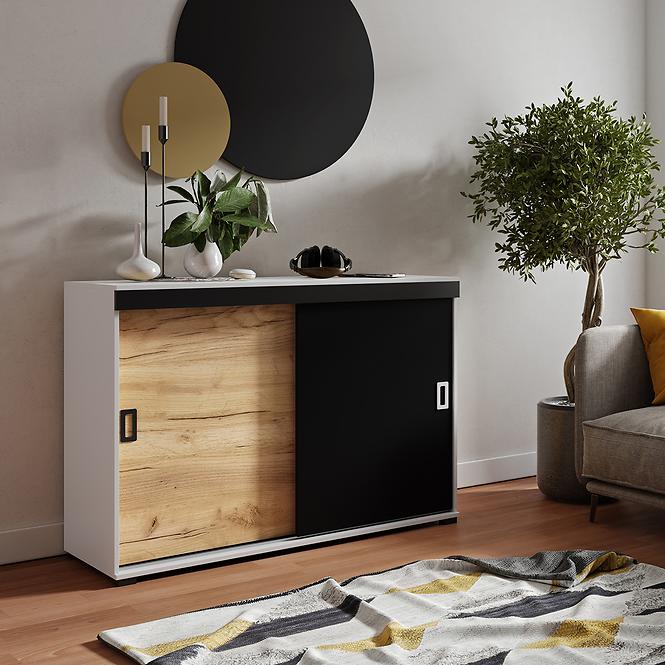 Komód Retro 120 Fehér/Craft/Fekete + Fogantyúk Fehér I Fekete,3