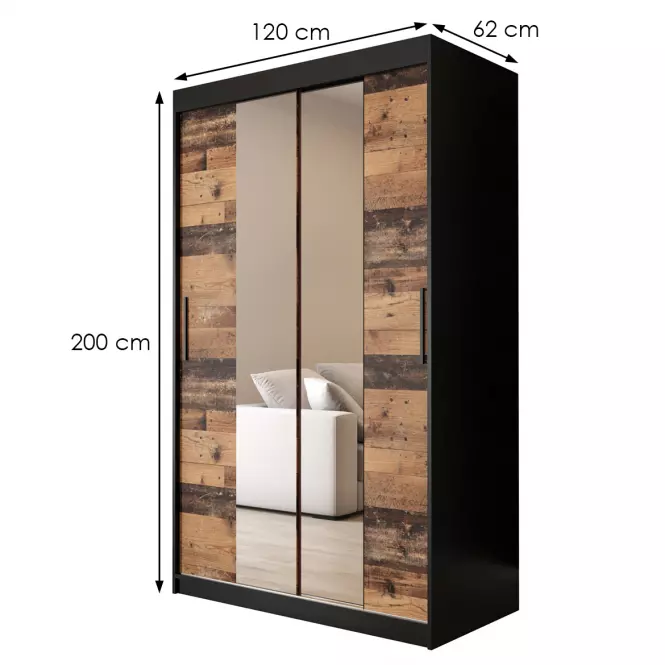 Szekrény Old Wood T1 120 Fekete/Old Style/Lustro