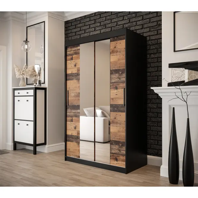 Szekrény Old Wood T1 120 Fekete/Old Style/Lustro,6