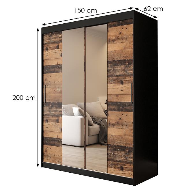 Szekrény Old Wood T1 150 Fekete/Old Style/Lustro,2
