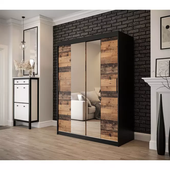 Szekrény Old Wood T1 150 Fekete/Old Style/Lustro,6