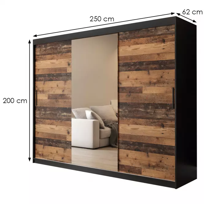 Szekrény Old Wood T1 250 Fekete/Old Style/Lustro,2