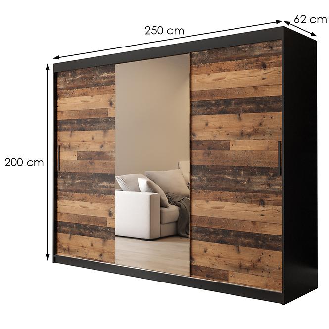 Szekrény Old Wood T1 250 Fekete/Old Style/Lustro,2